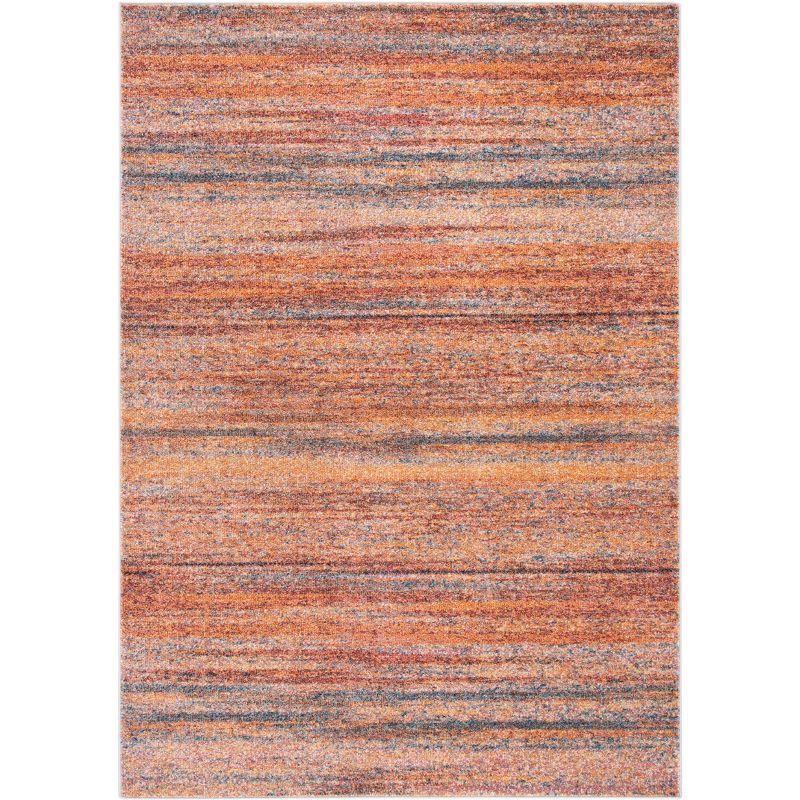 Rust and Blue Abstract Rectangular Synthetic Area Rug