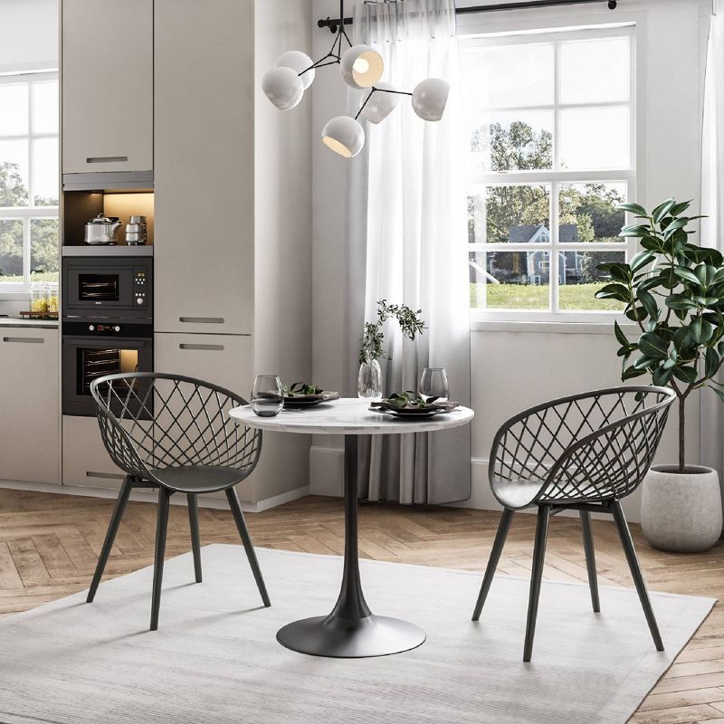 Kurv White Faux Marble and Black Metal Dining Set