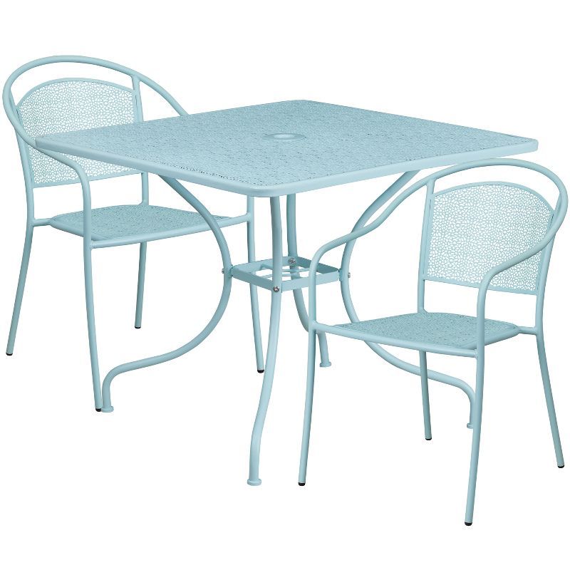 Sky Blue Square Steel Patio Dining Set with 2 Chairs