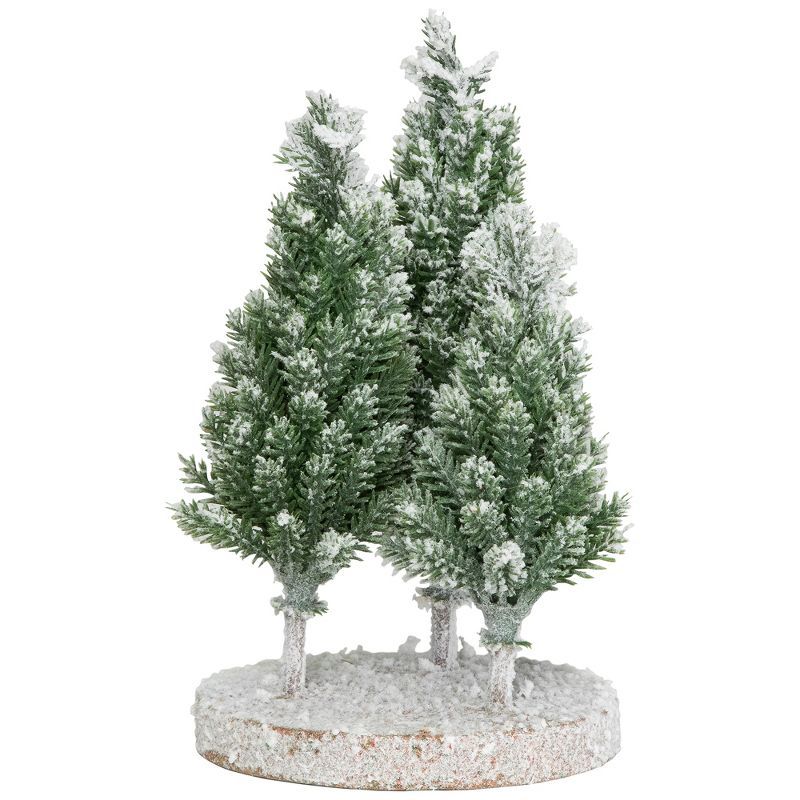 Frosted Trio of Pine Trees on Wood Base - 8"