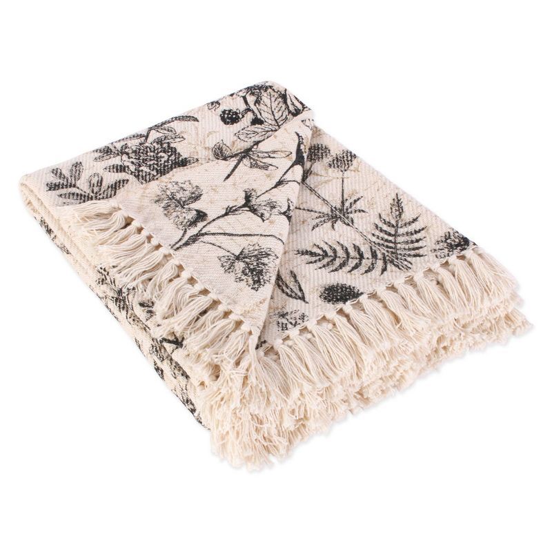 Botanical Elegance Fringed Cotton Throw - 50x60"