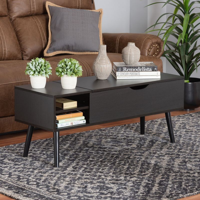 Roden Modern Two-Tone Black and Espresso Rectangular Wood Coffee Table with Lift-Top Storage