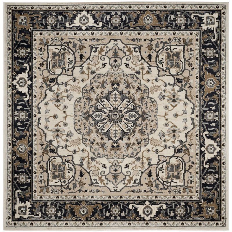 Safavid Style Cream and Navy Synthetic Square Area Rug