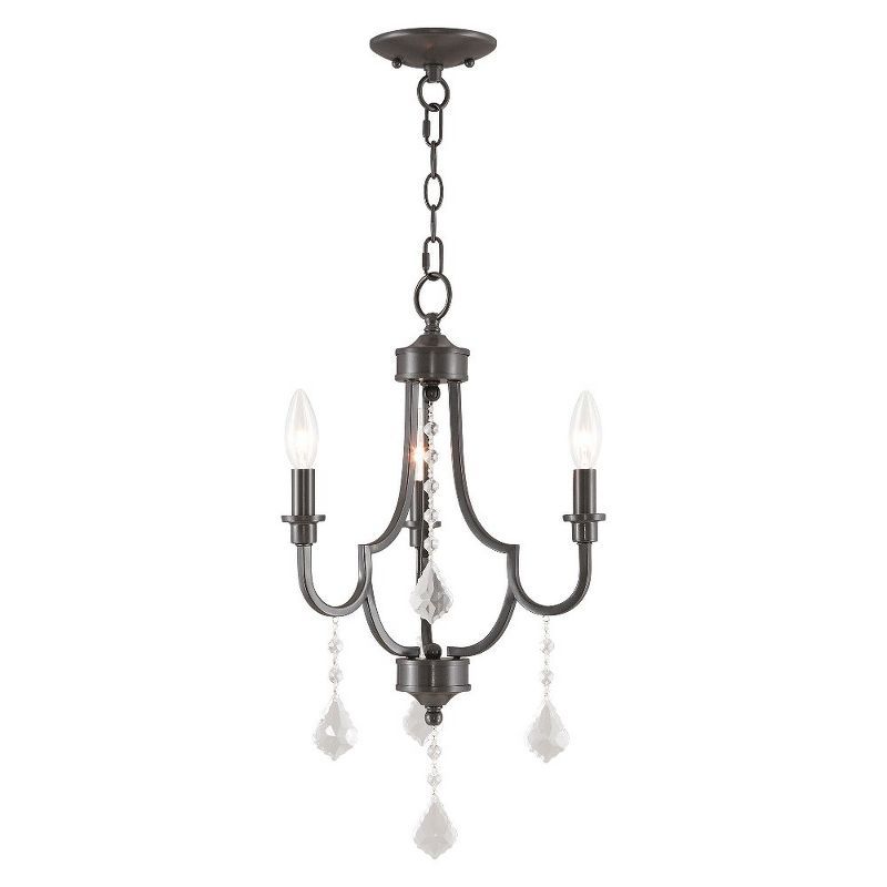 Elegant English Bronze Mini Chandelier with Crystal Accents