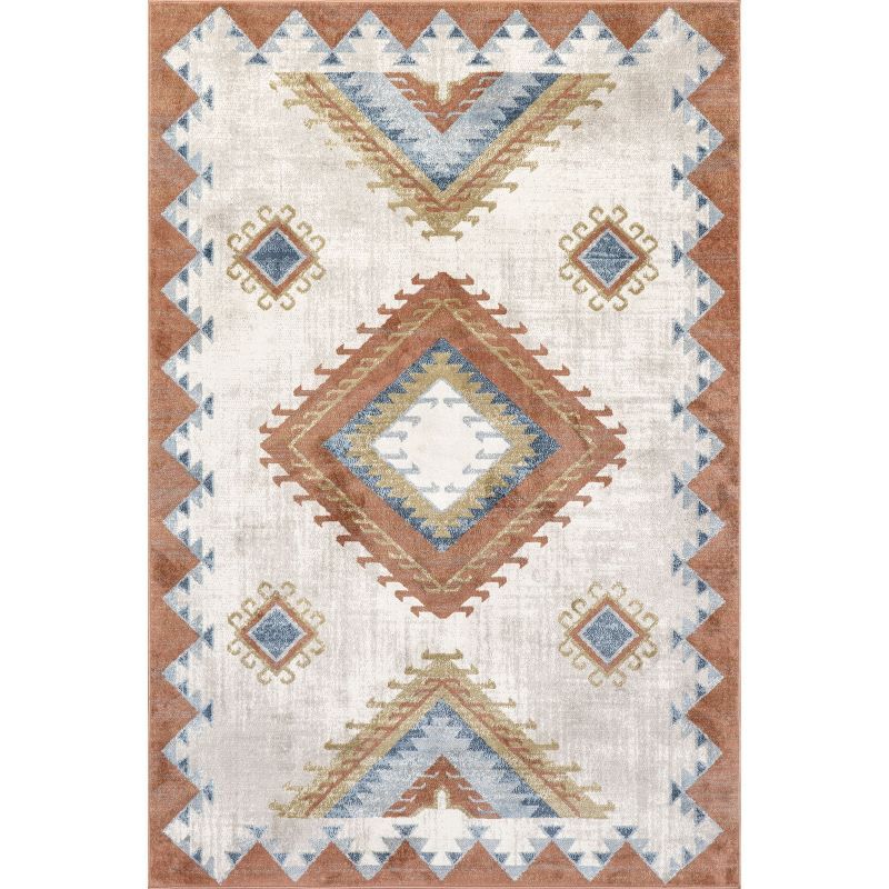 Southwestern Red and Blue Synthetic Area Rug, 4x6