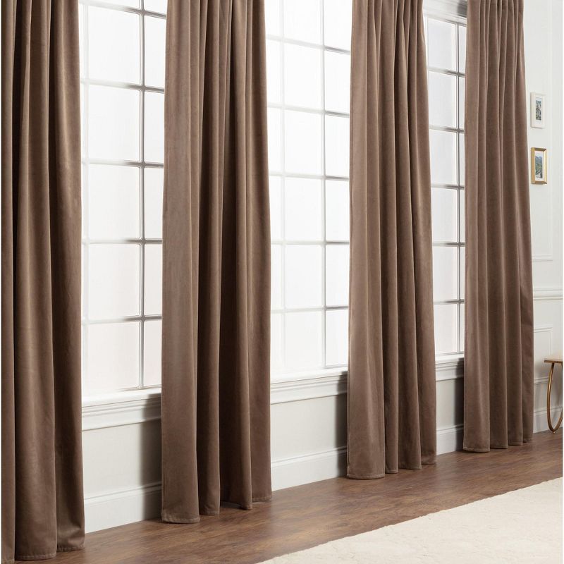 Taupe Velvet Blackout Privacy Window Curtain Panels, 52 x 63 Inches