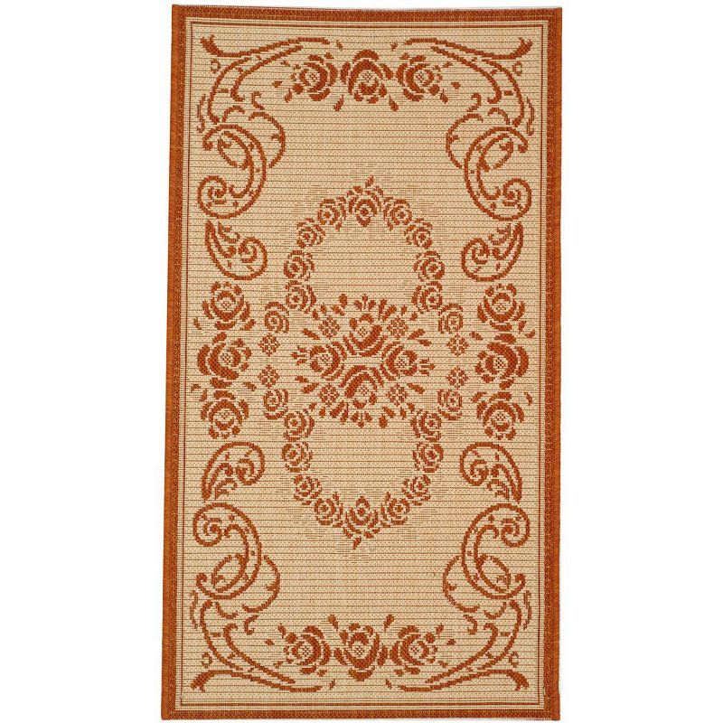 Terracotta and Natural Floral Motif Outdoor Area Rug