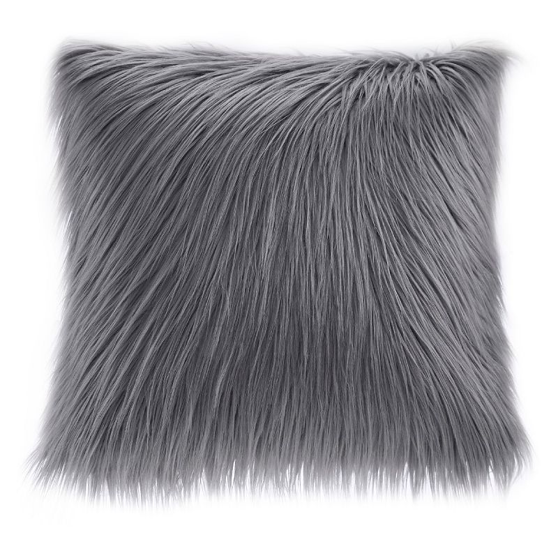 20"x20" Gray Faux Fur Square Throw Pillow