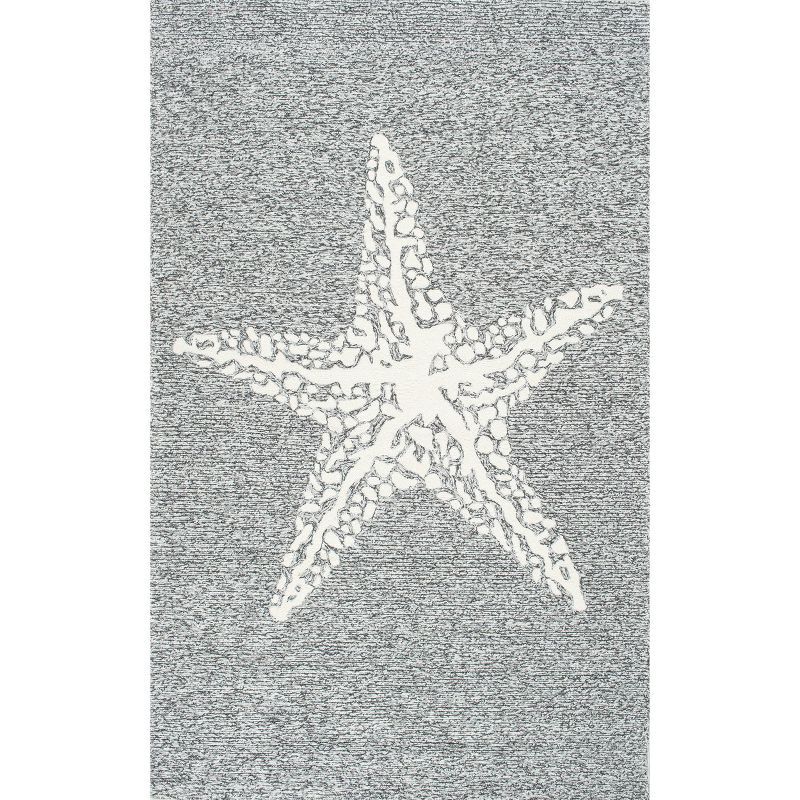 Reversible Gray Starfish Design Synthetic Area Rug