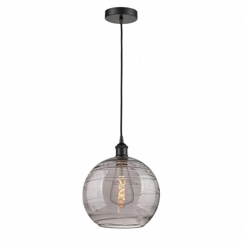 Athens Deco Swirl Matte Black Mini Pendant Light with Glass Shade
