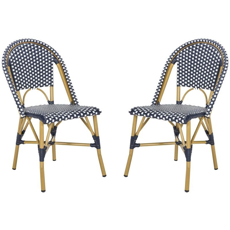 Navy and White Wicker Aluminum Bistro Side Chair Set