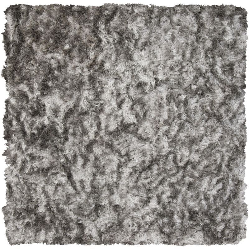 Silver 4' x 4' Square Hand-Tufted Shag Area Rug