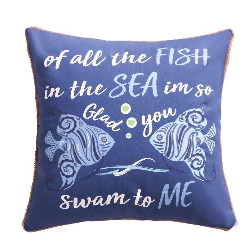 Navy and Turquoise Tropical Fish Nautical Square Pillow