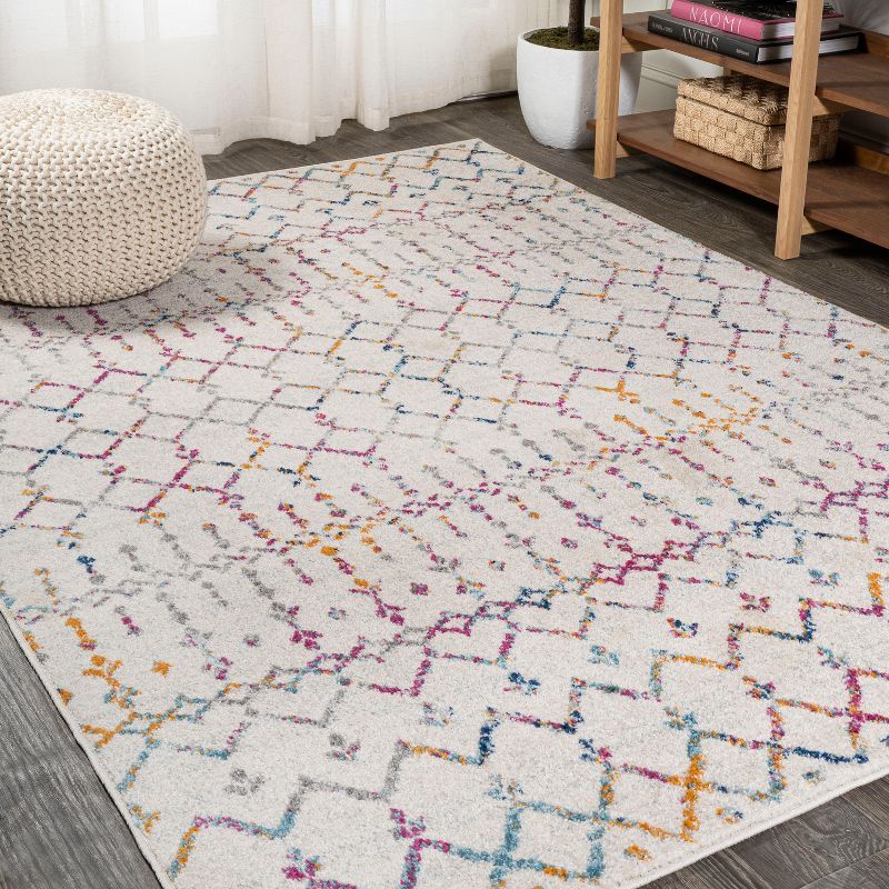 Ivory and Multi 4' x 6' Moroccan Trellis Area Rug