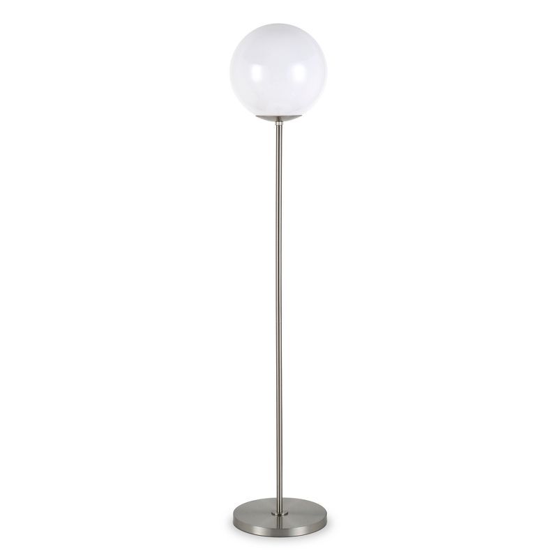 Elevated Nickel Globe & Stem Floor Lamp with White Sphere