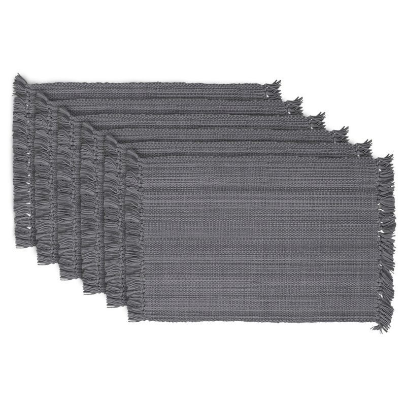 Gray Fringe Variegated Fabric Placemats Set of 6