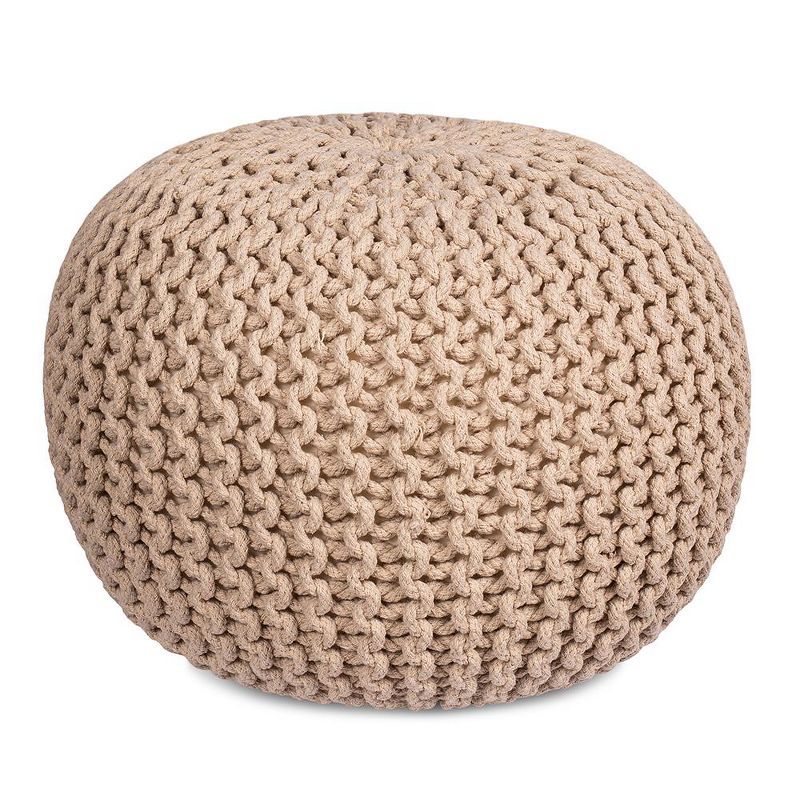 Natural Hand-Knitted Cotton Bean Bag Pouf - 19" Round