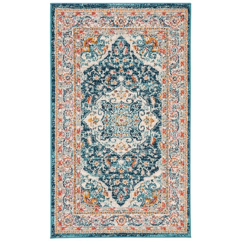 Ivory Medallion Hand-Knotted Rectangular Synthetic Area Rug