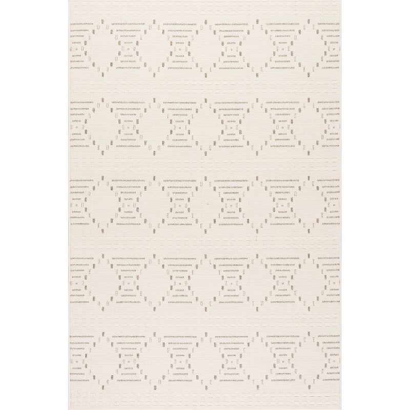 Cream Geometric 4' x 6' Synthetic Indoor/Outdoor Rug