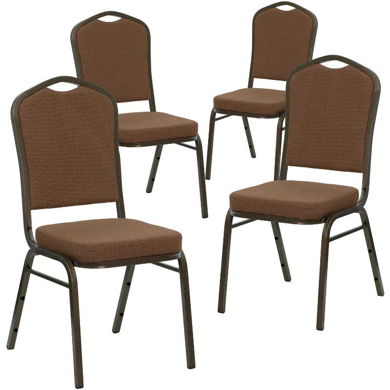 Elegant Crown Back Gold Vein Metal Side Chair in Coffee Fabric