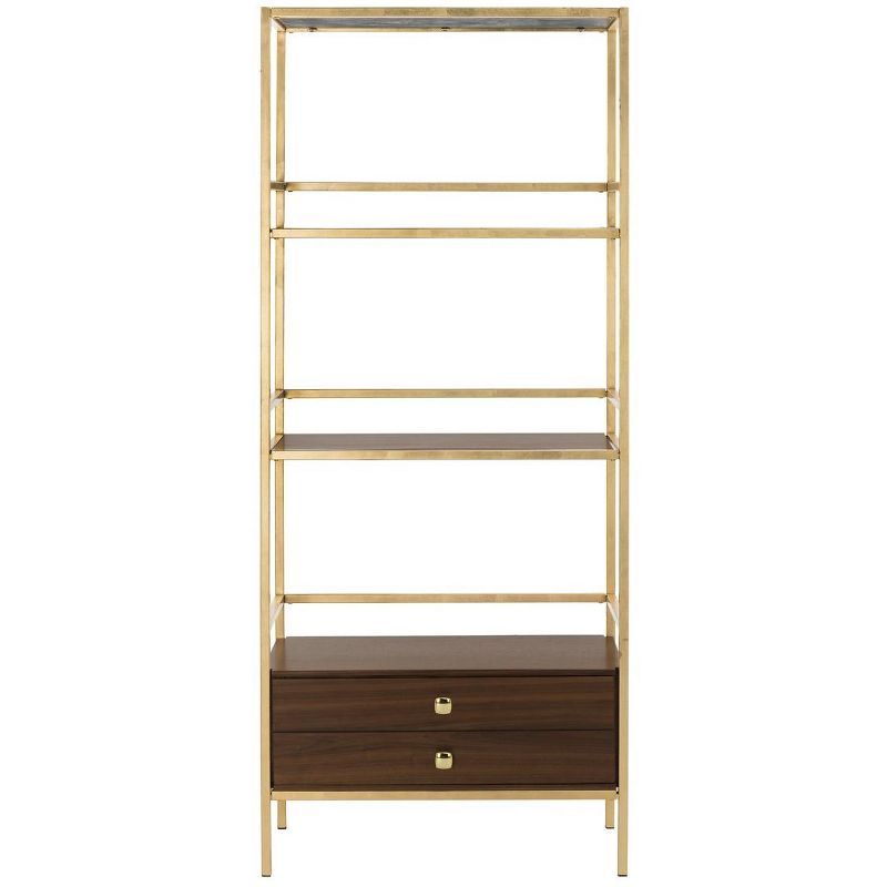 Mateo Gold and Walnut 4-Tier Etagere with Drawer