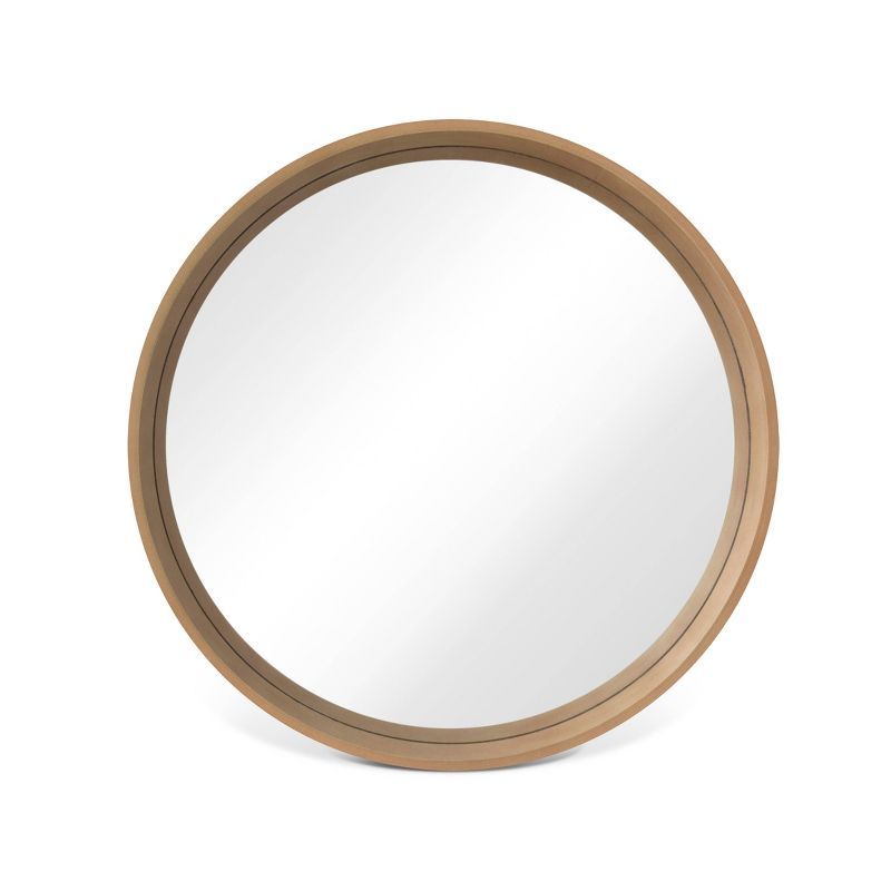 Natural Pine Wood Round Wall Mirror