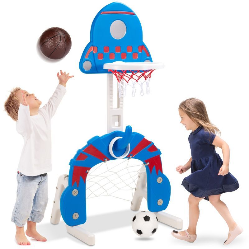 Blue 3-in-1 Toddler Basketball Hoop and Sports Activity Center