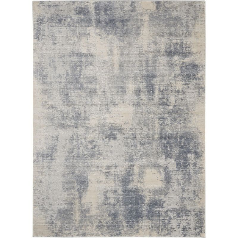 Modern Abstract Blue & Ivory Synthetic 9'3" x 12'9" Area Rug