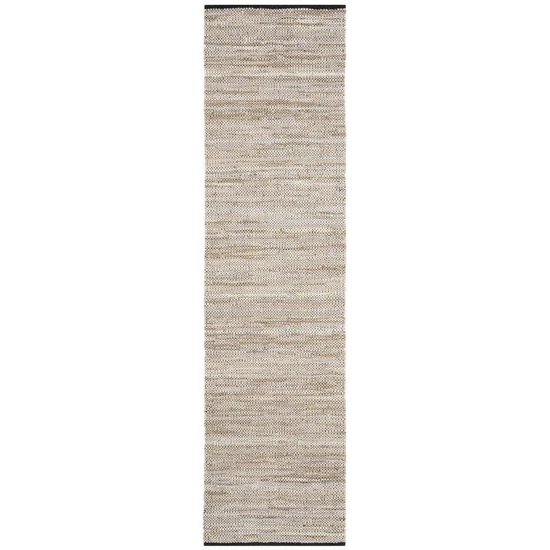 Beige 2'3" x 9' Handwoven Leather Runner Rug