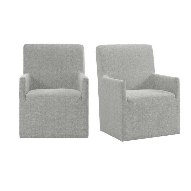 Gray Linen Upholstered Armchair with Casters