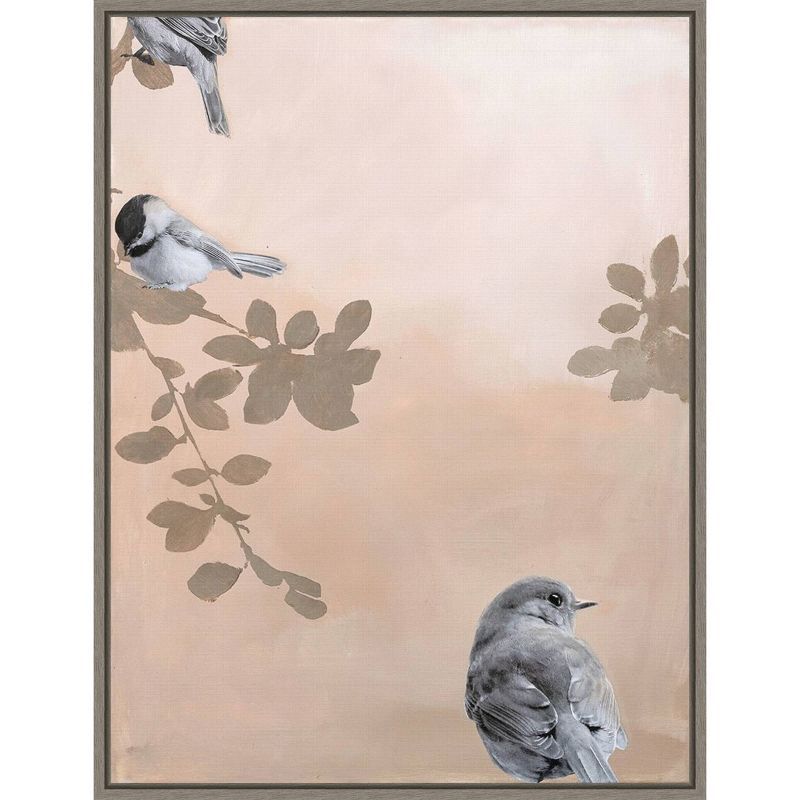 Sepia and Black Songbirds on Canvas with Float Frame