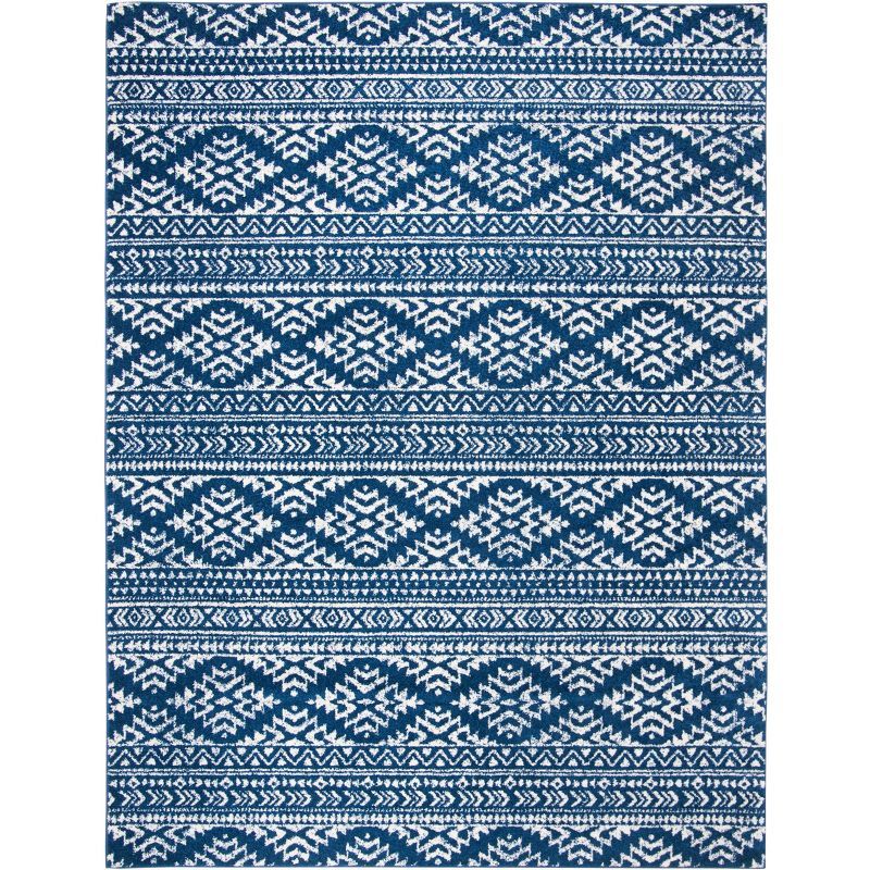 Navy and Ivory Geometric Wool Area Rug, 8' x 10'