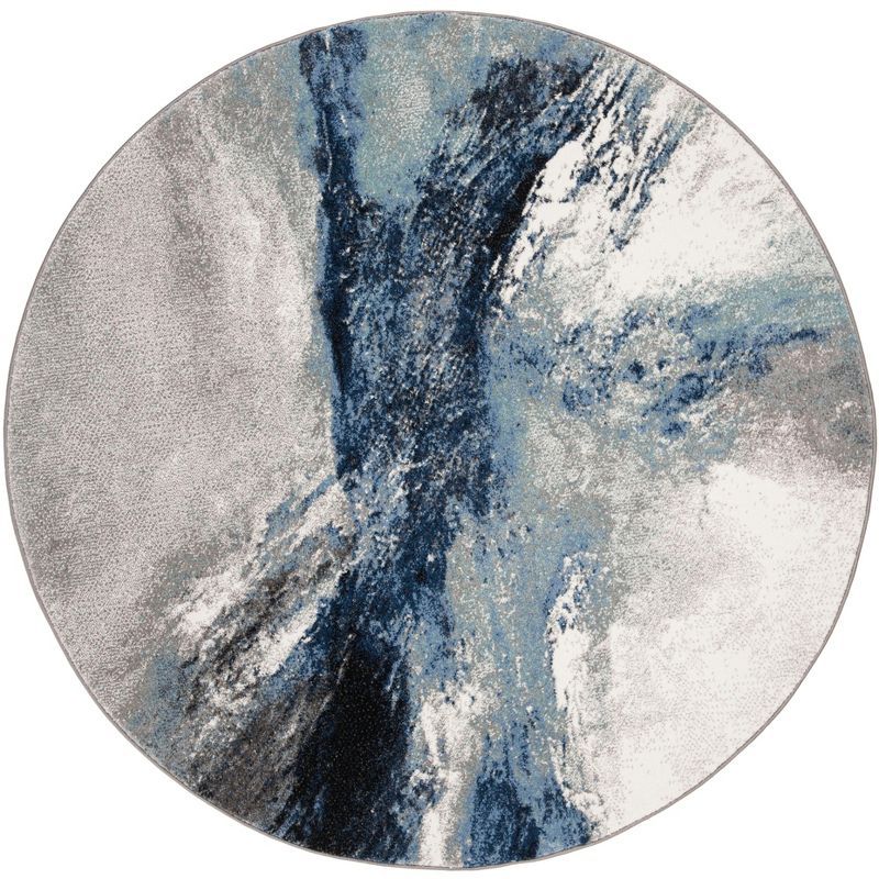 Celestial Abstract Round Rug in Blue - Hand-knotted, Easy Care, 8' Diameter