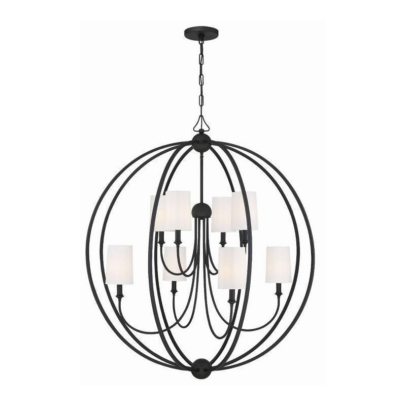 Sylvan Black Forged 8-Light Chandelier with Ivory Silk Shades