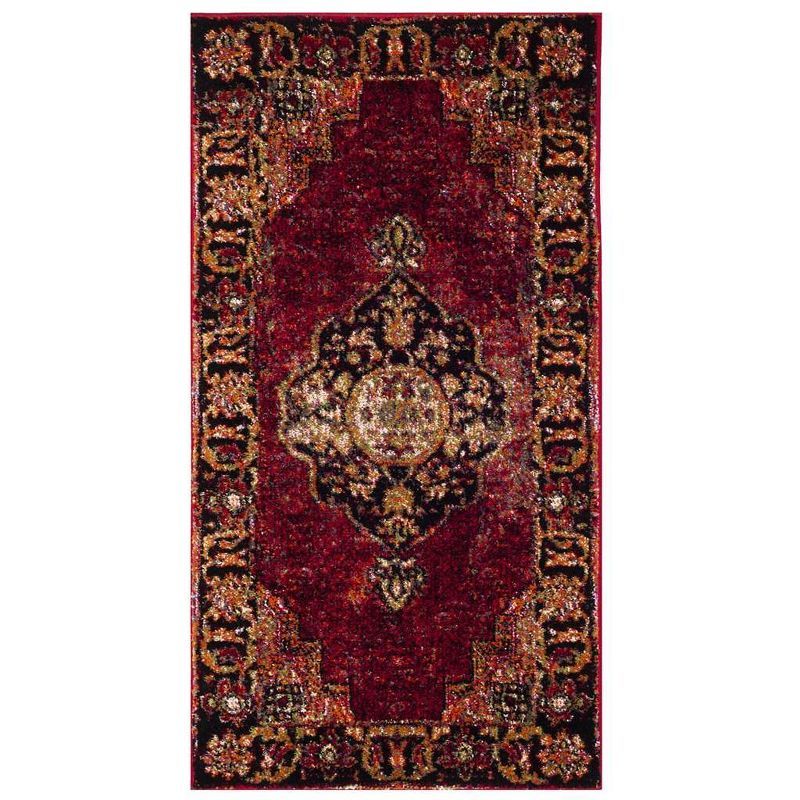 Vintage Red and Multi Synthetic High Pile Area Rug