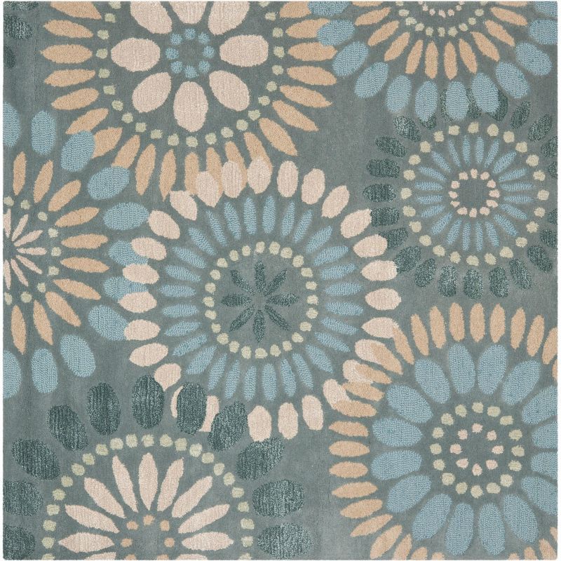 Blossom Bliss Blue Floral Hand-Tufted Wool Square Rug