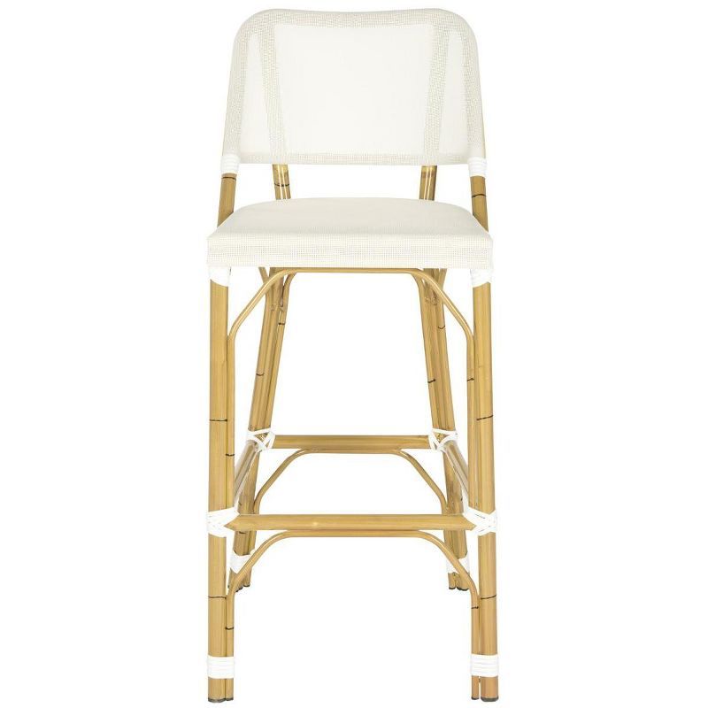 Beige Faux Bamboo and Rattan Indoor/Outdoor Bar Stool