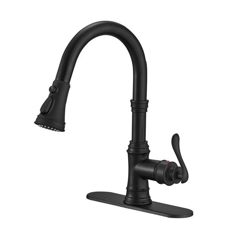 Matte Black Single-Handle Pull-Down Kitchen Faucet with Deck Plate