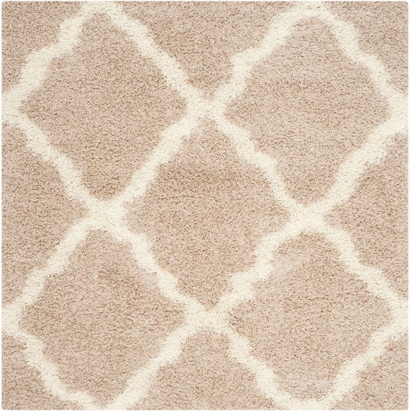 Luxurious Ivory & Beige Shag Square Rug, 8' x 8', Easy Care Synthetic