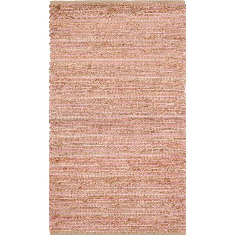 Light Pink Handwoven Cotton Stripe Area Rug, 3' x 5'