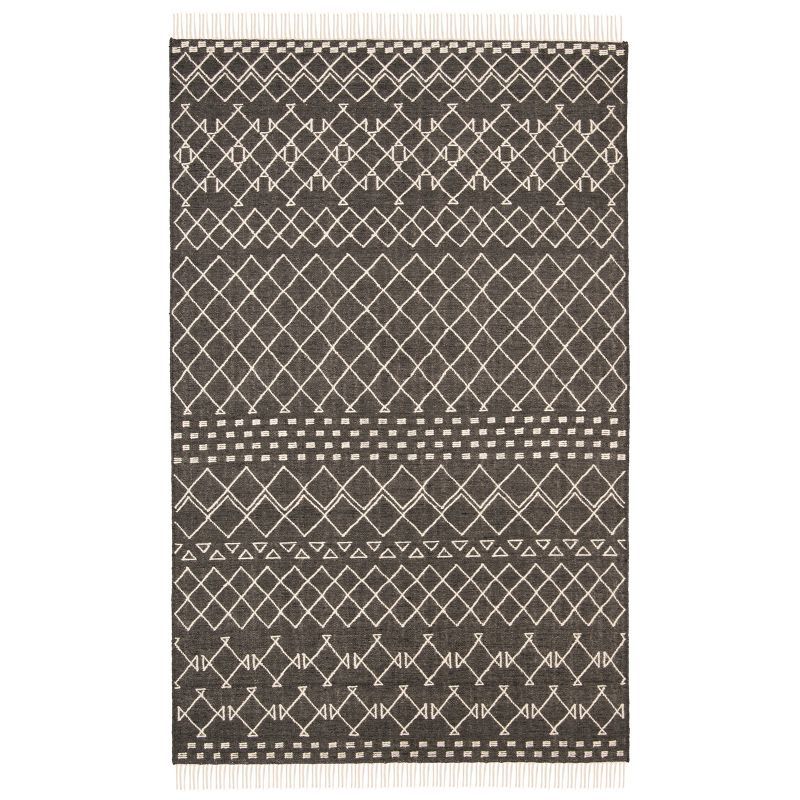 Charcoal and Ivory Wool Flat Woven 4' x 6' Area Rug