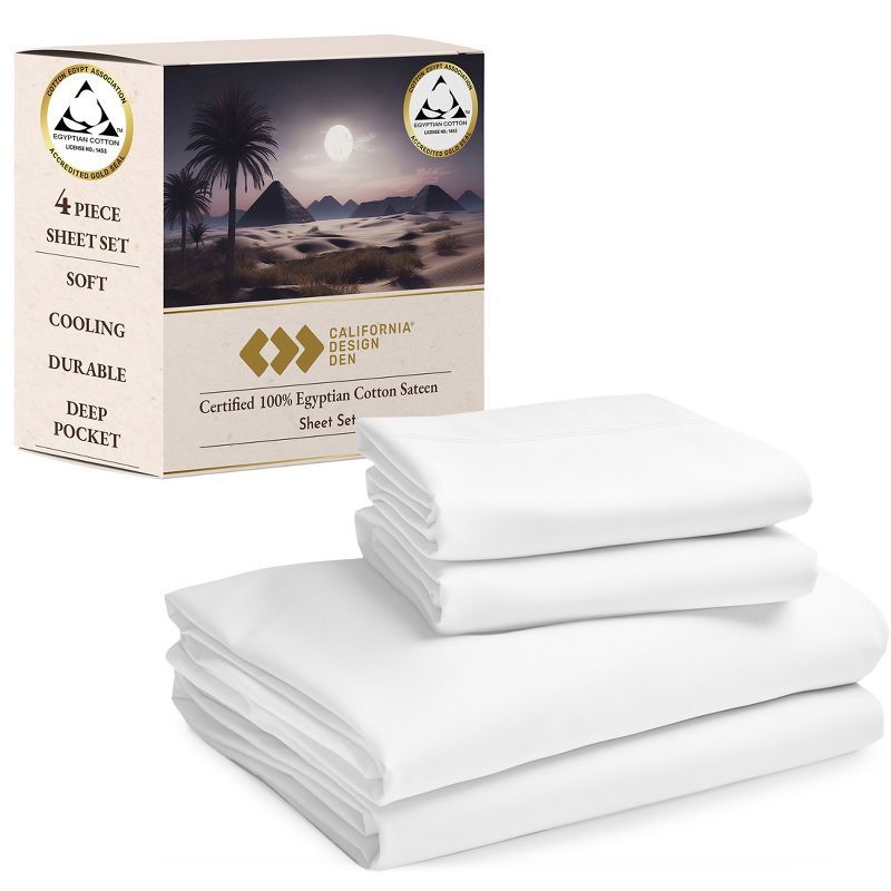 California King Bright White Egyptian Cotton Sheet Set