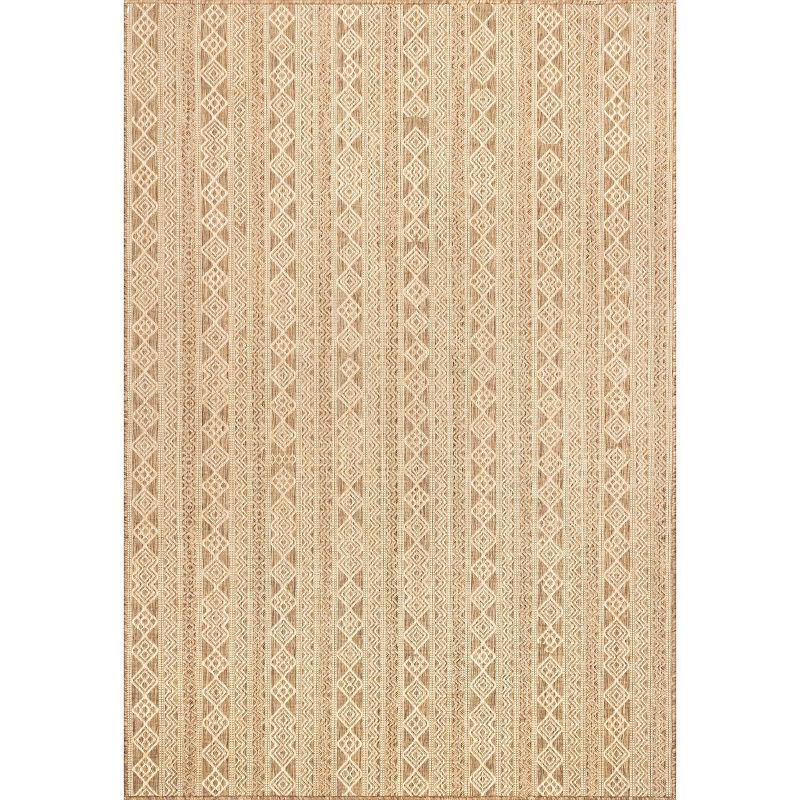 Beige Geometric Synthetic 8' x 10' Easy-Care Area Rug