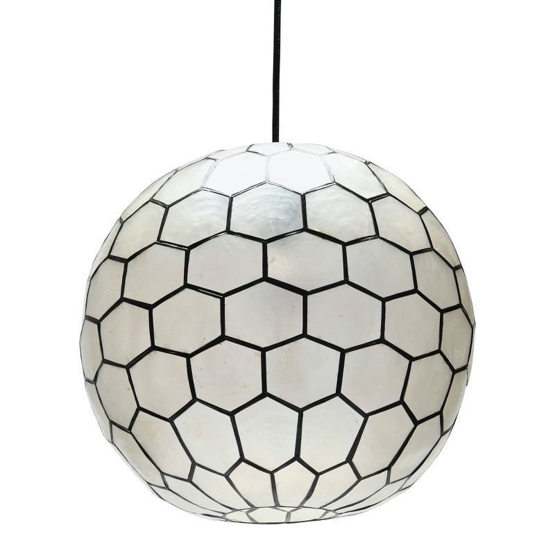 Philippine Artisan Black Capiz Honeycomb Globe LED Pendant Light