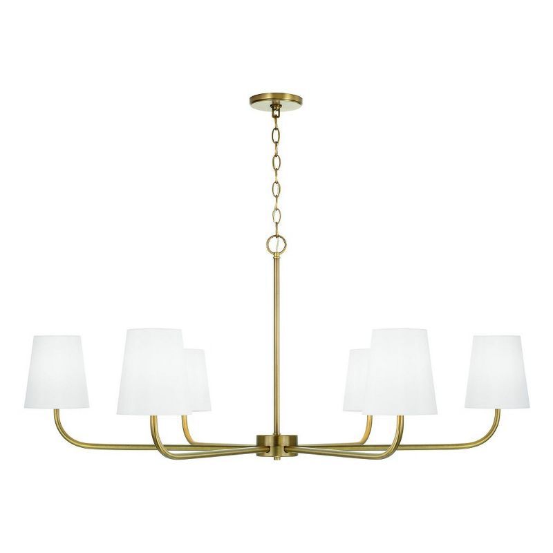 Brody Aged Brass 6-Light Chandelier with White Fabric Shades