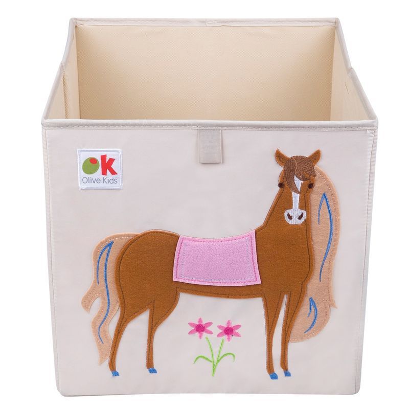 Wildkin Beige Fabric Kids Storage Cube with Horse Design