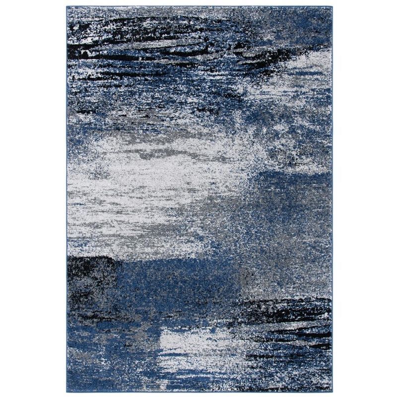 Adirondack Grey and Blue Abstract Synthetic Area Rug