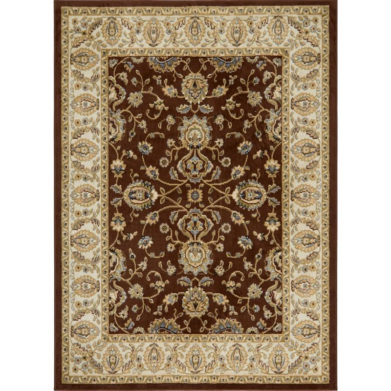 Brown and Ivory Traditional Medallion Area Rug, 5'2" x 7'2"