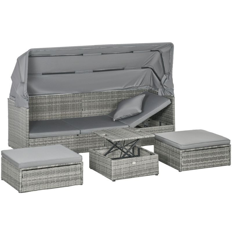 Light Gray Adjustable Canopy 6-Person Rattan Outdoor Sofa Set