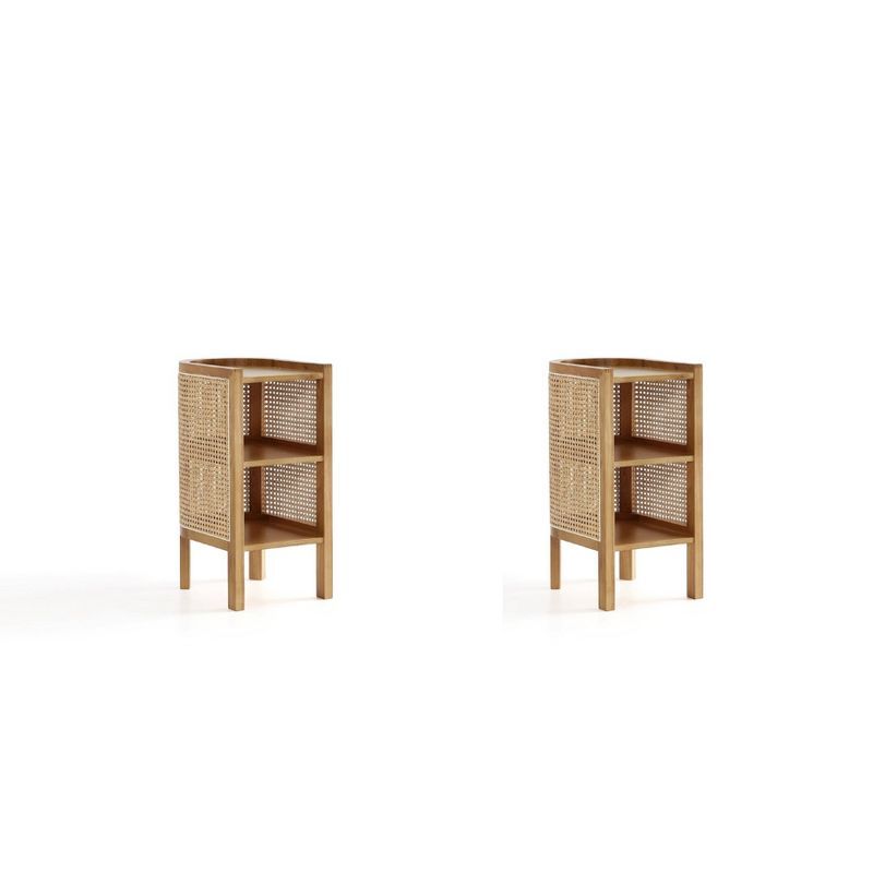 Versailles Natural Wood and Cane End Table with Storage